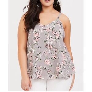 Torrid Women‎ Size 2X Adjustable Straps V-Neck Gray Floral Camisole Tank Top